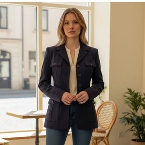 Vertigo Paris Navy Blue Safari Utility Jacket Blazer Made in France S